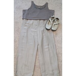 Eileen Fisher Linen Slub Jersey Blouse S Taupe Luxe Artisanal Minimal Coastal